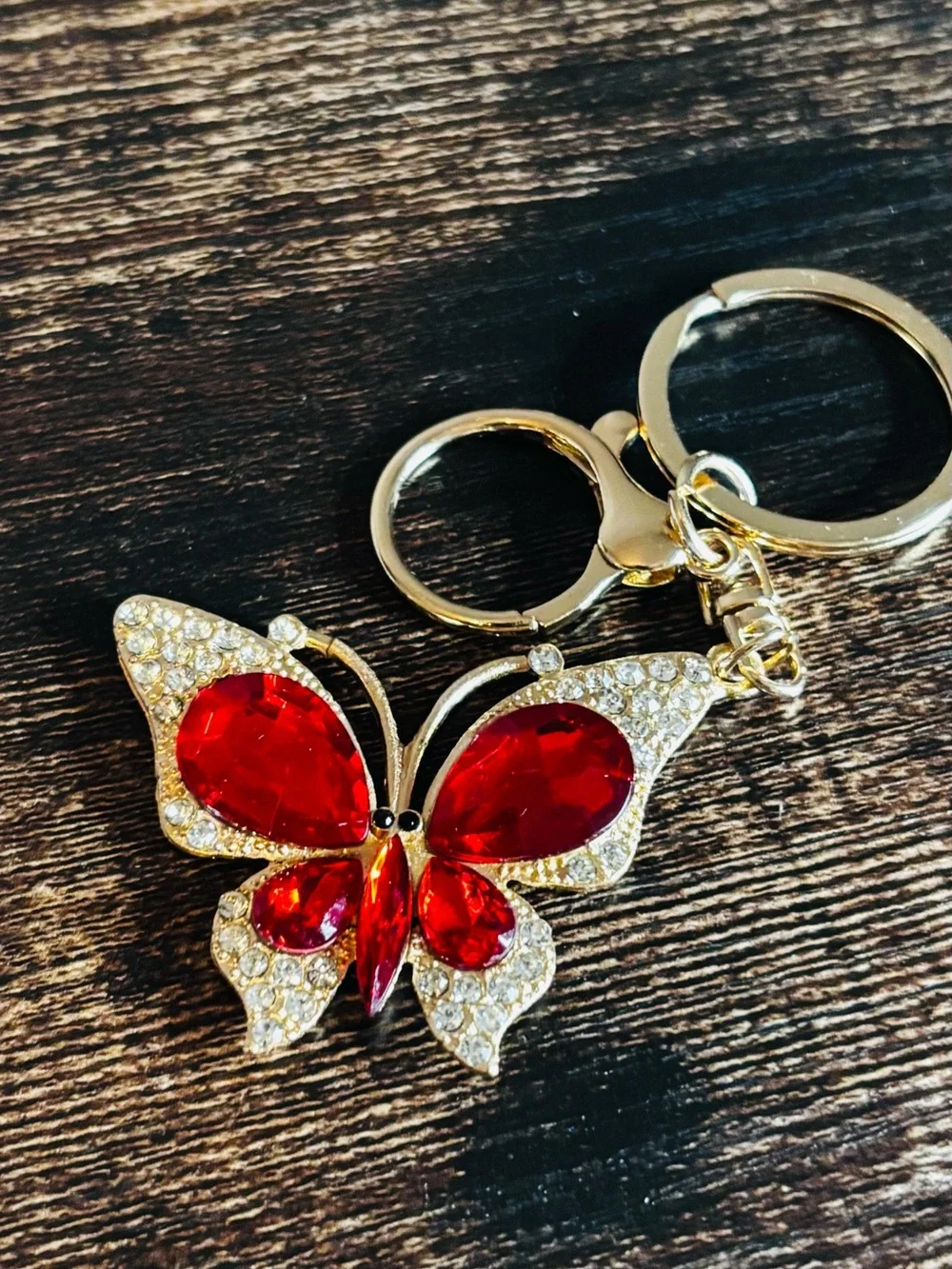 Red Crystal‎ Rhinestone Butterfly Keychain